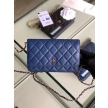 Knockoff Chanel classic wallet on chain Grained Calfskin & gold-Tone Metal 33814 Pearlescent blue JK4588NL80