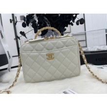 Luxury CHANEL HANDBAG Grained Calfskin&Gold-Tone Metal AP3222 white JK2454QT69