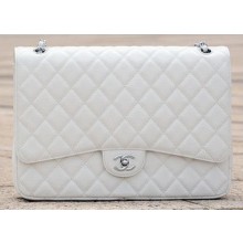 Luxury Chanel Maxi Quilted Classic Flap Bag White Cannage Pattern A58601 Silver JK542UV86