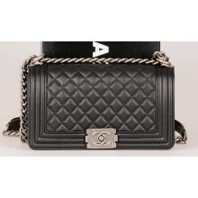 Replica Boy Chanel Flap Shoulder Bag Black Original Cannage Pattern A67086 Silver JK451HB48