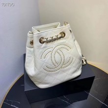Replica CHANEL Calfskin small Backpack & gold-Tone Metal AS1614 white JK3953Ac56