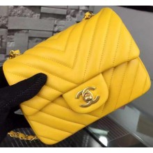 Replica Chanel Classic mini Flap Bag Chevron Sheepskin Leather A68748 Yellow JK626Fi42