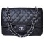 Chanel Jumbo Quilted Classic Flap Bag Black Cannage Patterns A58600 Silver JK703Ym74