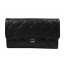 Chanel Tri-Fold Wallet Black Original Cannage Pattern A31506 Silver JK1494vX95