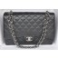 Designer Chanel Maxi Classic Bag A36098 Black Cannage Pattern Silver JK186vs94