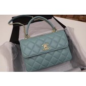 AAA Replica Chanel CC original lambskin top handle flap bag 92236 green&Gold-Tone Metal JK4677Oy84