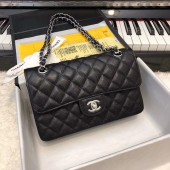 AAA Replica Chanel Small Classic Handbag Grained Calfskin & silver-Tone Metal A01113 black JK5042Oy84