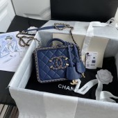 AAAAA Chanel Lambskin Crystal Calfskin & Gold-Tone Metal Cosmetic Bag 8817 dark blue JK3230aM93