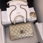 AAAAA Chanel original Caviar leather flap bag top handle A92290 Light gold&silver-Tone Metal JK4744Qa67