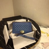 AAAAA Imitation Chanel Le Boy Flap Shoulder Bag Original Leather Blue A67086 Gold JK4568oT91