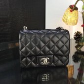 AAAAA Knockoff Chanel Classic MINI Flap Bag Original Sheepskin Leather A1115 Black Sliver Chain JK4662Pg26