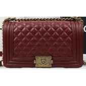 Boy Chanel Flap Bag Original Burgundy Cannage Pattern A67025 Gold JK813nE34