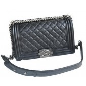Chanel Boy Flap Shoulder Bags Black Cannage Pattern Leather A67086 Silver JK987De45