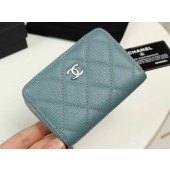 Chanel classic card holder Grained Calfskin & silver-Tone Metal A69271 light Blue JK1300EB28