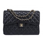 Chanel Classic Flap Bag Black Sheepskin Leather A36071 Gold JK1027TP23