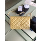 Chanel classic wallet on chain Grained Calfskin & gold-Tone Metal 33814 Pearlescent apricot JK4587Kd37