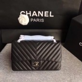 Chanel Flap Shoulder Bag Black Original Sheepskin Leather CF1112V Silver JK5310fc78