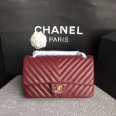 Chanel Flap Shoulder Bag Wine Original Sheepskin Leather CF1112V Gold JK5305vN22