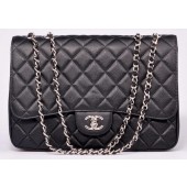 Chanel Jumbo Flap Bag Black Cannage Pattern A28600 Silver JK555KX22