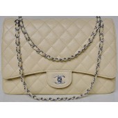 Chanel Maxi Quilted Classic Flap Bag Apricot Cannage Patterns A58601 Silver JK683Zw99
