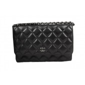 Chanel mini Flap Bag CHA33814 Black Original Sheepskin Leather Silver JK1038UF26