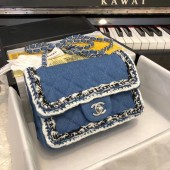 CHANEL Mini Flap Bag Denim Braid & Silver-Tone Metal A69900 blue JK4941Gh26