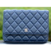 Chanel mini Flap Bags Blue Sheepskin Leather A33814 Silver JK559dN21
