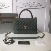 Chanel original Caviar leather flap bag top handle A92991 Blackish green JK5234Zw99