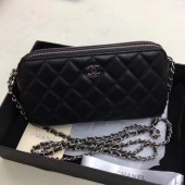 Chanel Shoulder Bag Black Sheepskin Leather CHA6845 Silver JK5671Gh26