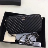 Chanel Shoulder Bag Black Sheepskin Leather V6845 Silver JK5669wn15