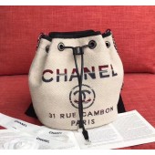 CHANEL Tweed Calfskin drawstring bag & Gold-Tone Metal AS0455 Cream JK4457aj95