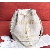 CHANEL Tweed Calfskin drawstring bag & Gold-Tone Metal AS0455 white JK4461yC28