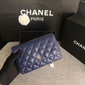 Chanel WOC Flap Bag Dark Blue Original Sheepskin Leather 33814 Glod JK5843NP24