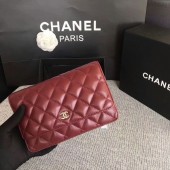 Chanel WOC Flap Bag Dark Red Original Sheepskin Leather 33814 Silver JK5848RX32