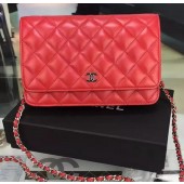Chanel WOC mini Flap Bag Red Sheepskin A5373 Silver JK89iZ66