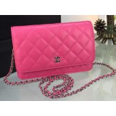 Chanel WOC mini Flap Bag Rose Sheepskin A5373 Silver JK83nE34