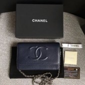 Chanel WOC Original Calfskin Leather Dark Blue Shoulder Bag 33814 Silver JK5701bm74