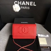 Chanel WOC Original Calfskin Leather Red Shoulder Bag 33814 Silver JK5699rJ28