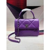 Cheap Copy Chanel CC original lambskin top handle flap bag A92236 purple&silver-Tone Metal JK4467Eq45