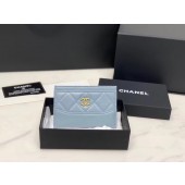 Fake Chanel classic card holder Calfskin & Gold-Tone Metal A31510 light blue JK1331kw88