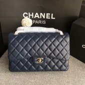 Fake Chanel Flap Shoulder Bags Dark Blue Original Lambskin Leather CF1113 Silver JK5745bz90