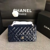Fake Chanel Flap Shoulder Bags Dark Blue Original Patent Leather CF1112 Silver JK5861GR32
