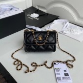 Fake Chanel mini flap bag Sheepskin & Gold-Tone Metal AP1738 black JK3624Qv16