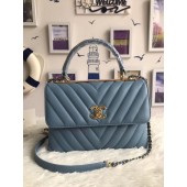 Fake Chanel Original Sheepskin Leather Tote Bag A92236 light blue Gold Buckle JK5243RY48