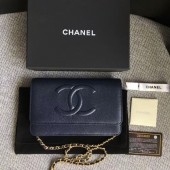 Fashion Chanel WOC Original Calfskin Leather Dark Blue Shoulder Bag 33814 Glod JK5702OM51