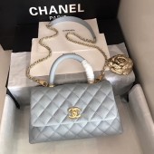 First-class Quality Chanel original Caviar leather flap bag top handle A92290 light blue&Gold-Tone Metal JK4761fm32