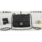Hot Chanel Classic MINI Flap Bag Black Sheepskin Leather A1115 Silver JK771cT87