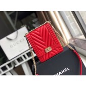 Imitation Boy chanel handbag Grained Calfskin & Gold-Tone Metal VS0130 red JK4536SU87