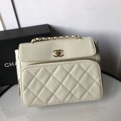 Imitation Chanel flap bag Grained Calfskin & Gold-Tone Metal AS1199 white JK4335AI36