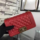 Imitation Chanel Le Boy Flap Shoulder Bag Original Cavier Leather A67085 Red Gold Buckle JK3995Tm92